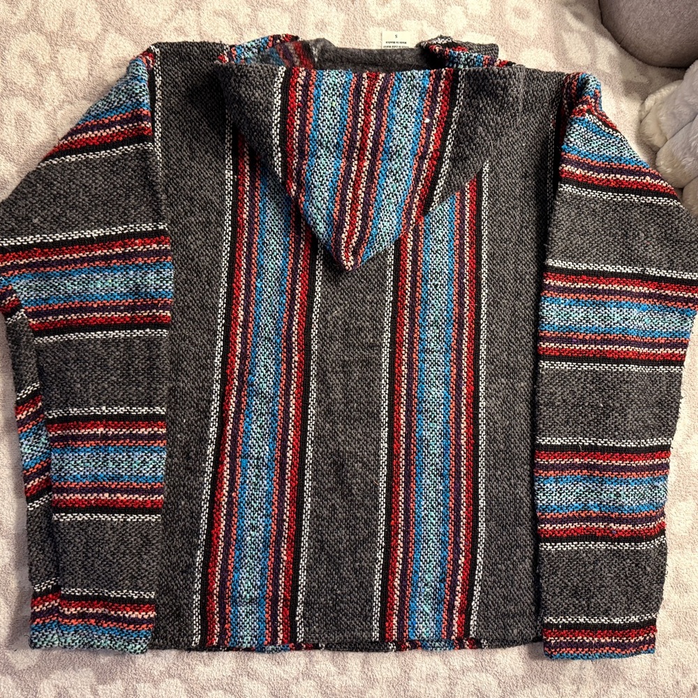 Striped Baja Hoodie‎ with Red and Blue Accents - Picture 2 of 3